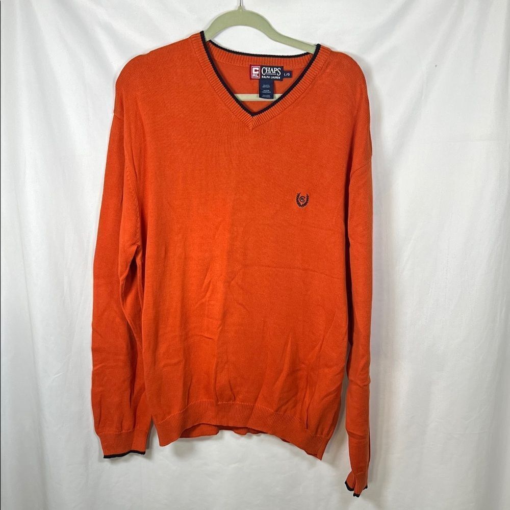 Ralph Lauren Chaps Men's Orange V-Neck Sweater size L